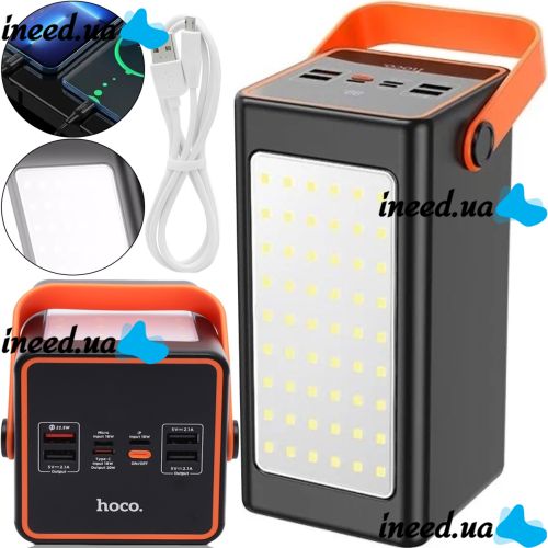Portable Power Bank HOCO J107 90000 mAh 22.5W Flashlight External Battery Charger HOCO 4USB 1TYPE-C POVBANK 4USB 1TYPE-C for charging Black