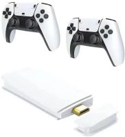 PS5 style HDMI Game Stick M15 PS1 mini console with 20000 built-in games with 2 wireless joysticks, Children's 64GB 4K console with controllers White