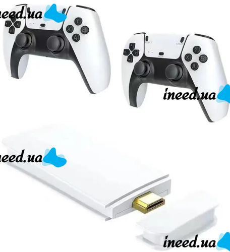 PS5 style HDMI Game Stick M15 PS1 mini console with 20000 built-in games with 2 wireless joysticks, Children's 64GB 4K console with controllers White