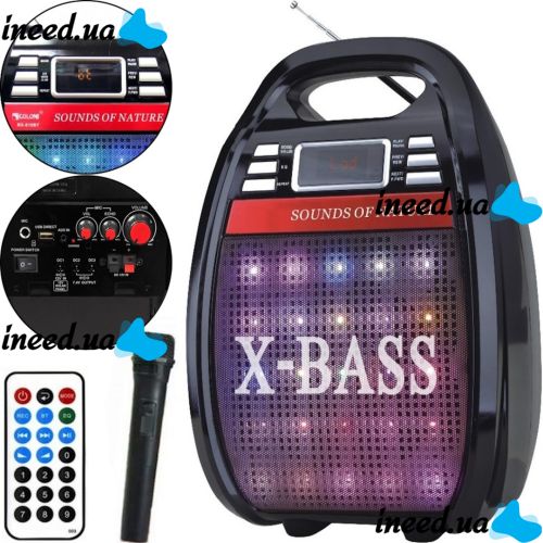 Portable Wireless Bluetooth Speaker Suitcase X-BASS Golon RX-810BT with Light Music and Microphone, Acoustic Bluetooth System with Karaoke Black