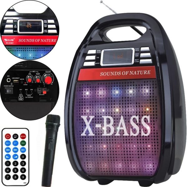 Портативная беспроводная Bluetooth колонка чемодан X-BASS Golon RX-810BT со светомузыкой и микрофоном, Акустическая блютуз система с караоке Черная