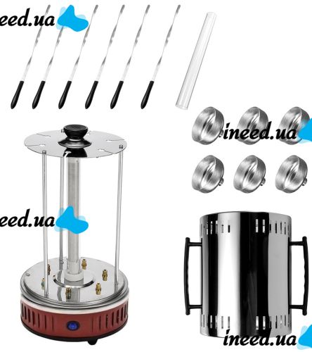 Domotec MS-7783 1000W vertical electric kebab maker for 6 skewers, Tabletop electric kebab maker for home with removable tray Red