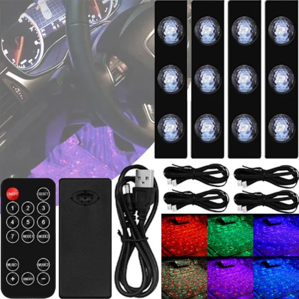 Универсальная автомобильная RGB led подсветка A12 DL-00126 в салон с пультом ДУ, Ленты для подсветки машины с музыкальной синхронизацией 99807
