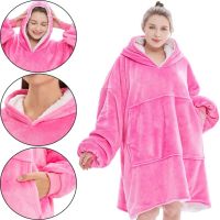 Толстовка-плед з капюшоном Huggle Hoodie Ultra Plush Blanket 2в1 унісекс оверсайз худі плюшевий плед з рукавами на флісі 74х110 см рожева