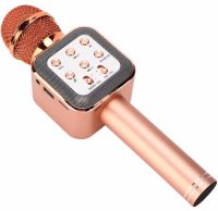 Бездротовий мікрофон караоке Wster WS-1818 Bluetooth USB AUX FM з вбудованою колонкою і функцією зміни голосу на акумуляторі в чохлі Рожевий