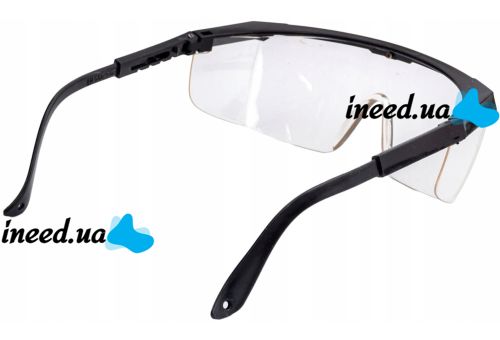 Vorel SG-007 open safety glasses are universal transparent glasses with UV protection made of polycarbonate to protect the eyes and face from damage