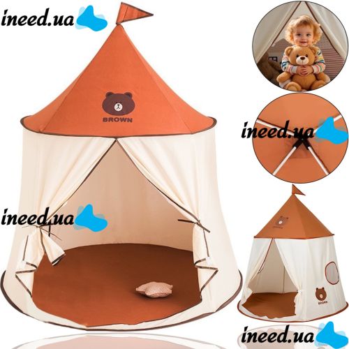 Bear Play Tent Bear Play Tent with flag and window, Bear Play Tent 110x110x130 cm for home and outdoors with bag for children