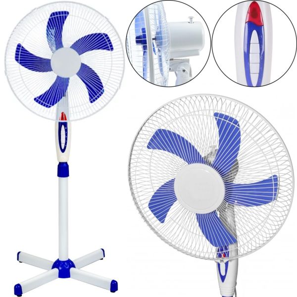 Напольный вентилятор Wimpex WX-1612 40 см stand fan 16" 100W с регулировкой высоты, Бесшумный вентилятор Вимпекс 100Вт на пол 3 скорости Белый