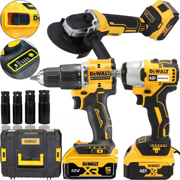 Аккумуляторный набор DeWalt 3в1 Гайковерт DCF892Р2Т шуруповерт DCD771 Угловая шлифовальная болгарка DCG405 Деволт 48V 5Ah с 2 аккумуляторами в кейсе