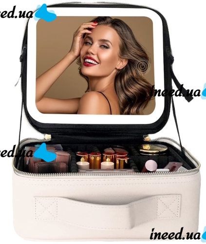 Niceland TM1060 Travel cosmetic bag White suitcase organizer with touch mirror MAG-589 and LED light for storing cosmetics White
