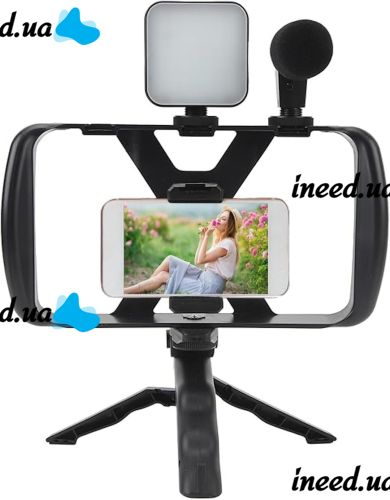 Live Broadcast TL-49T 4in1 phone cage tripod with Led light and microphone, Monopod smartphone holder with remote control for selfies and video