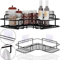 Jiner JE-963 Bathroom wall corner shelf for accessories, Wall mounted organizer holder with 2 hooks 26.5x26.5x9.5cm for bathroom on the wall