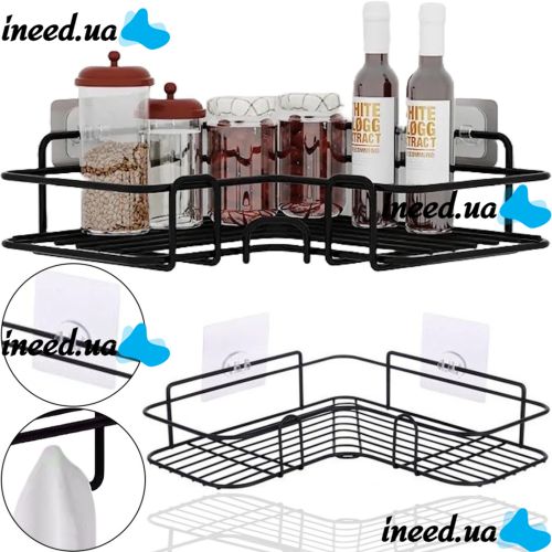 Jiner JE-963 Bathroom wall corner shelf for accessories, Wall mounted organizer holder with 2 hooks 26.5x26.5x9.5cm for bathroom on the wall