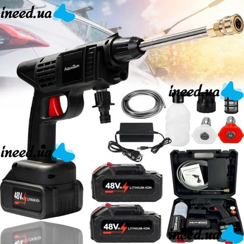Беспроводная мойка высокого давления Даджет AquaGun 48V 2 аккумулятора, аккумуляторная мини автомойка с кейсом, распылитель для авто Cleaning Gun