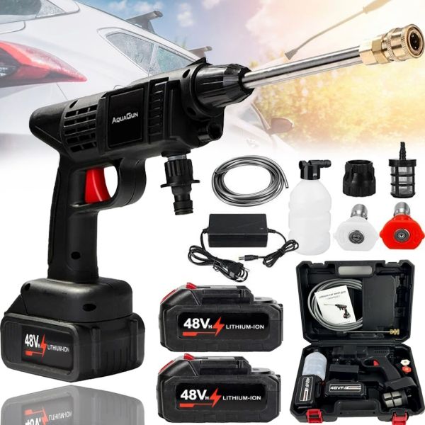 Беспроводная мойка высокого давления Даджет AquaGun 48V 2 аккумулятора, аккумуляторная мини автомойка с кейсом, распылитель для авто Cleaning Gun
