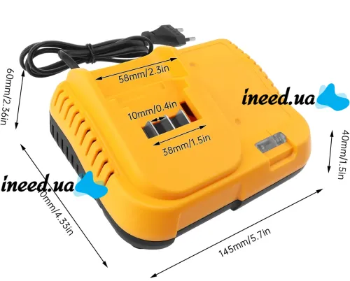 Зарядний пристрій для зарядки акумуляторів Dewalt 24V 3 контакти, Блок живлення зарядка Деволт для акумуляторної батареї 24В 2А від мережі Жовтий