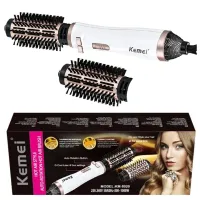 Hair Dryer Styler Brush for Hair Drying Kemei KM-8020 2 in 1, Rotating Curling Brush with nozzle for styling, curling and straightening 1000W White