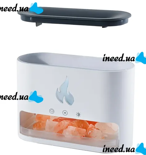 Настільний зволожувач повітря нічник з соляними каменями Docsal Flame Aroma Diffuser CAO з LED підсвічуванням 5W, соляна лампа аромадифузор Білий