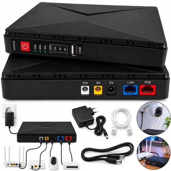 Andowl Q-UP900 UPS for Wi-Fi Routers, 5V, 9V, 12V, 8800mAh Power Bank, 18W UPS for Modems, Switches, and Cameras