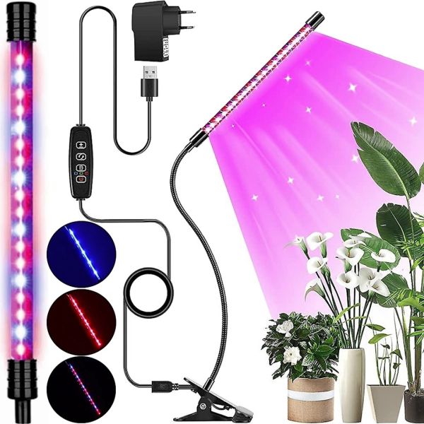 LED Flexible Phytolamp Grow Light 1 Branch for Growing Indoor Plants and Seedlings, Lamp for 1 Lamp Full Range USB with Timer