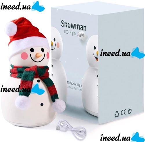Дитячий настільний нічник Сніговик Snowman силіконовий світлодіодний RGB світильник, бездротова новорічна LED лампа 7 режимів на акумуляторі USB