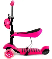 Триколісний дитячий самокат беговел Scooter FYS-2864 Pink 5 в 1 зі складним сидінням, батьківською ручкою та колесами, що світяться, для дітей Рожевий