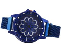 Жіночий наручний годинник Flower Diamond Rotation Watch Blue WJ-8052 з обертовим круглим роторним циферблатом і ремінцем на магнітній застібці Сині
