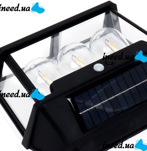 Вуличний настінний світильник Coba Solar Wall Lamp HW 999 - 3W акумуляторний підвісний ліхтар на сонячній батареї з датчиком руху 3 лампи 3 режими