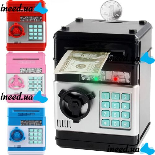 Дитяча електронна скарбничка сейф Mony Safe, купюроприймач, банкомат, з кодовим замком для паперових купюр, монет на батарейках Piggy number Bank