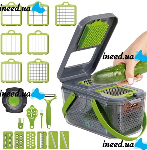 Багатофункціональна овочерізка Veggie slicer MA-8 22 в 1 кухонна терка подрібнювач слайсер для нарізки овочів і фруктів з насадками і контейнером