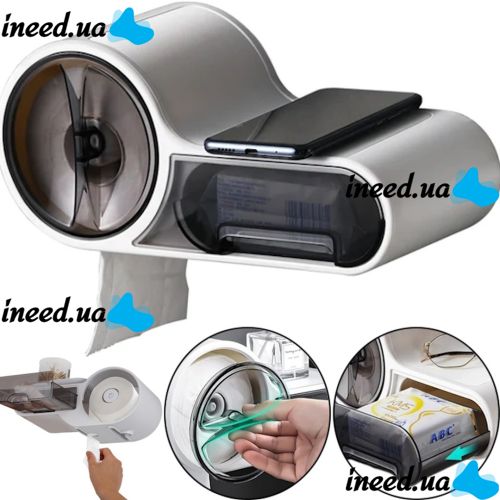 Настінний тримач для туалетного паперу Wall-Hanging Waterproof Tissuef Box SHH-1, органайзер для зберігання серветок з полицею на стіну MAG-736