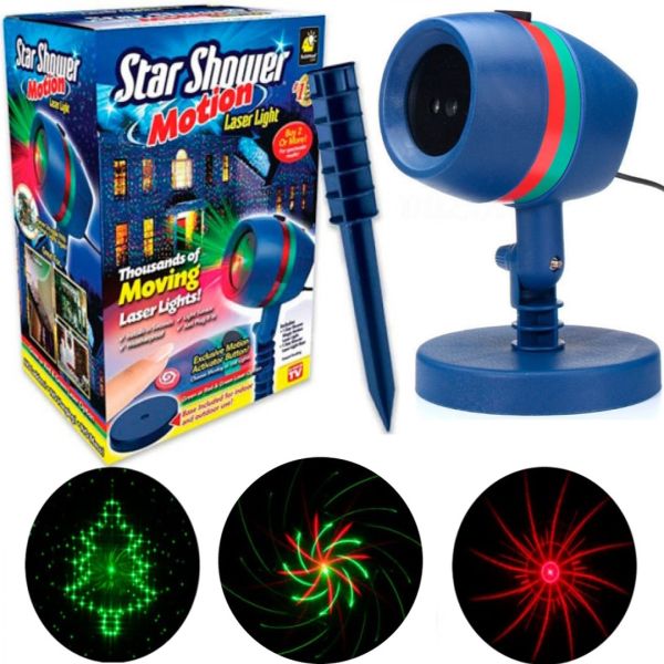 Цветной уличный лазерный проектор Star Shower Motion Laser Light для украшения дома и улицы, Новогодняя уличная лазерная подсветка 12 программ