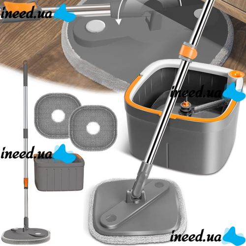 Комплект швабра з відром для миття підлог Mop with bucket K10 телескопічна швабра з самовіджимом і двома насадками з мікрофібри для прибирання MAG-722