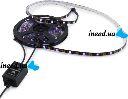 USB Bluetooth светодиодная лента Rope-Lights RGB SMD5050 5 м IP65 с управлением от телефона разноцветная с контролером в силиконе Черная SMD-5050