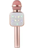 Бездротовий мікрофон караоке Wster WS-1818 Bluetooth USB AUX FM з вбудованою колонкою і функцією зміни голосу на акумуляторі в чохлі Рожевий