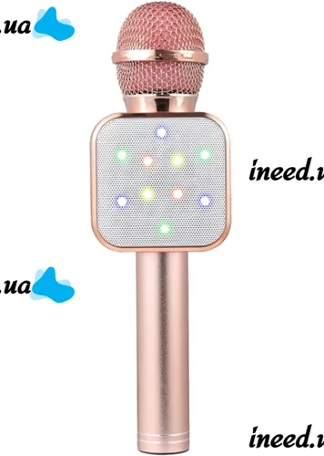 Бездротовий мікрофон караоке Wster WS-1818 Bluetooth USB AUX FM з вбудованою колонкою і функцією зміни голосу на акумуляторі в чохлі Рожевий