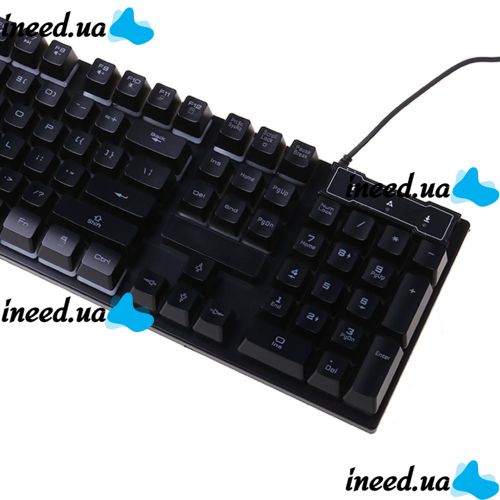 USB дротова геймерська комп'ютерна клавіатура Landslides KR - 6300 з RGB Led підсвічуванням ATLANFA AT-6300, повнорозмірна мембранна Чорна