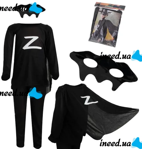 Children's Zorro Carnival Costume with Mask, Zorro Super Hero Masquerade Costume for kids from 3 to 10 years old Black