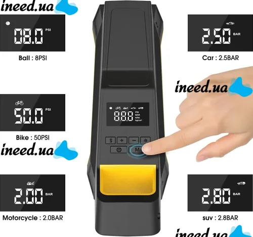 Автомобільний компресор CarSun Air Pump C1809 - 1 для підкачки шин 150 PSI від прикурювача 12V, Насос з цифровим дисплеєм і ліхтариком, Автокомпресор