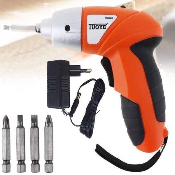 Беспроводная электроотвертка Tools Tuoye Cordless Screw, Аккумуляторный мини шуруповерт с 4 битами и адаптером, Электро отвертка 4 биты в комплекте