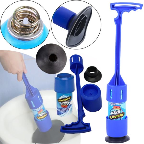 Универсальный вантуз Plumber's Kit Hero для прочистки унитаза и канализационных труб с длинной ручкой, Набор для чистки раковины с аэрозолем Синий