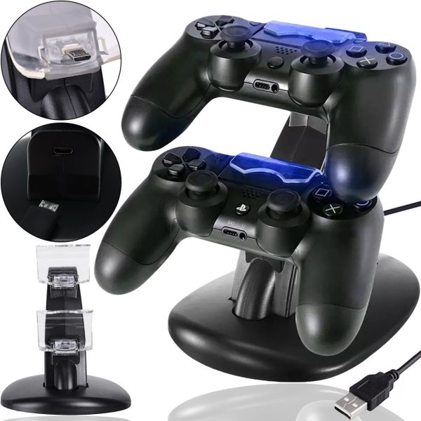 Зарядная станция подставка UKC WG-01 для зарядки на 2 джойстика Playstation PS4 Slim/Pro Зарядное устройство для геймпадов джойстиков с подсветкой