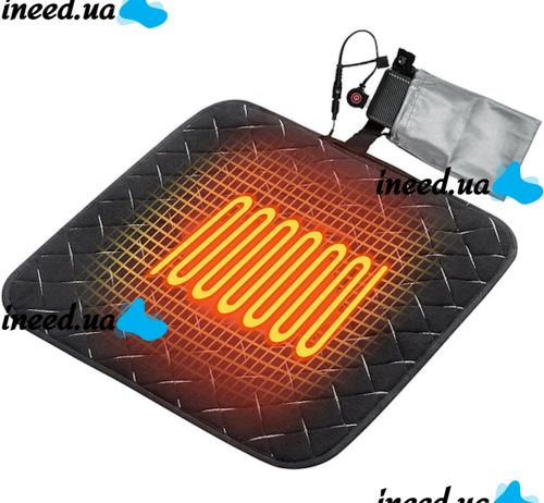 Square Mat Bedding Folem KM-56711 Heated for Chairs, Legs and Animals Heating Pad 45x45 cm 3 Modes of Operation from USB Power Bank in Bed Black