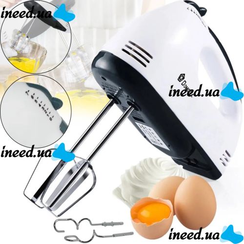 Domotec MS-1333 180W 7-speed Hand mixer with nozzles for whipping and kneading dough, Kitchen mixer foam mixer Domotek DH-133 White