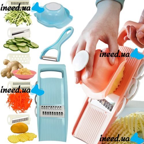 Ручна терка Vegetable Cutter DT-17 5 в 1 кухонний слайсер, овочерізка для чищення та нарізання овочів і фруктів, плоска шинкування зі змінними насадками