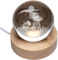 Crystal Ball Jellyfish Night Light 3D Creative Visualization Lamp LED Night Light, Transparent Glass Ball Lamp Powered by USB Battery