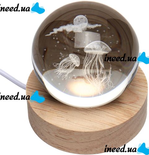Crystal Ball Jellyfish Night Light 3D Creative Visualization Lamp LED Night Light, Transparent Glass Ball Lamp Powered by USB Battery