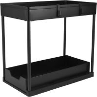 Стелаж для зберігання Kitchen Storage Rack W516 дворівнева Полиця органайзер для кухонного приладдя з висувним ящиком і гачками Чорний