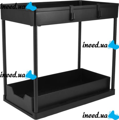 Стелаж для зберігання Kitchen Storage Rack W516 дворівнева Полиця органайзер для кухонного приладдя з висувним ящиком і гачками Чорний