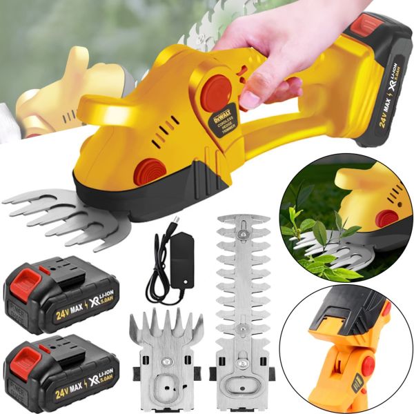 Аккумуляторные ножницы кусторез DeWalt DCM263PB-XJ 24V 5Ah 2 аккумулятора для стрижки кустов и травы, Беспроводные электроножницы Деволт с насадками
